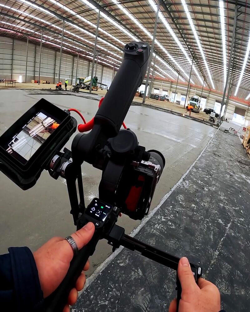 Behind the scenes: Aerosite filming a warehouse slab pour on a gimbal camera