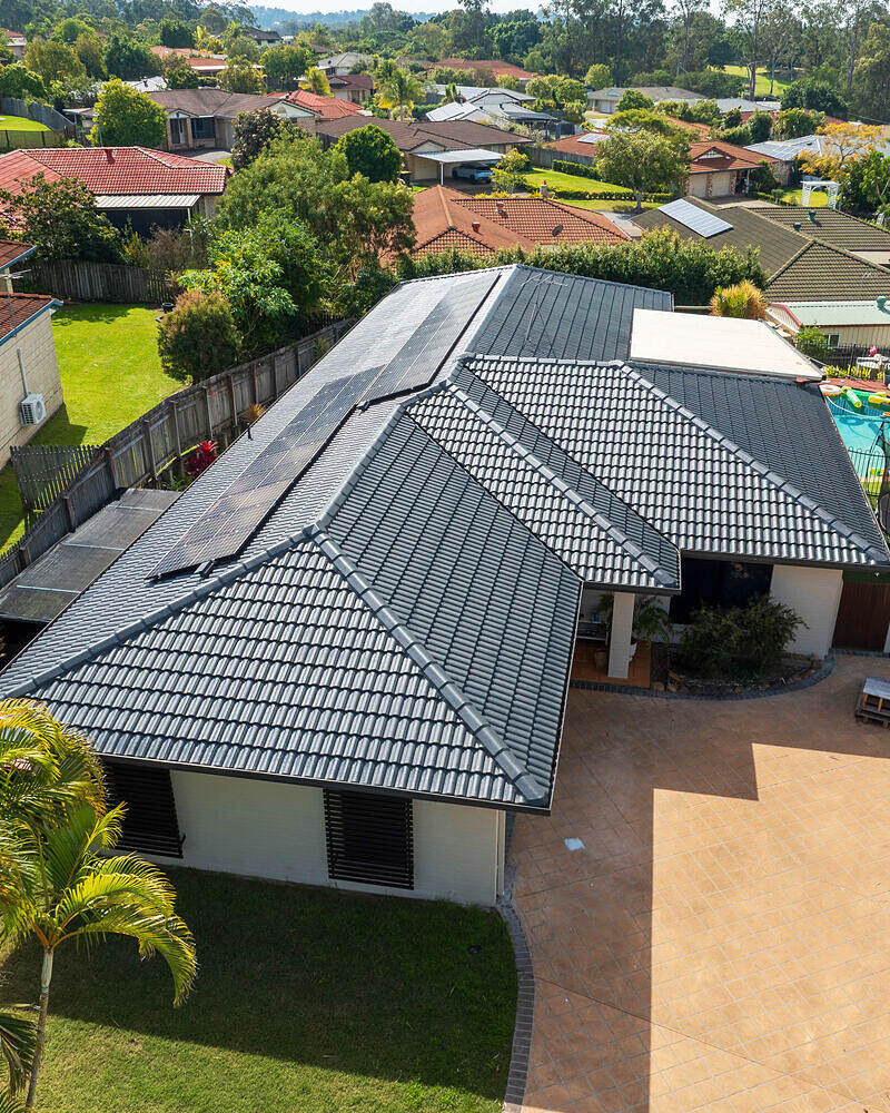 Aerial photo of a completed roof replacement at Kedron by Roof Home Build Group