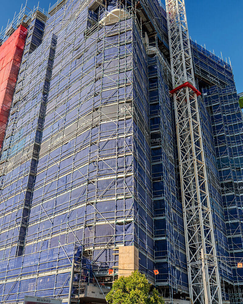 Scaffolded residential tower at Palm Beach on the Gold Coast, photographed for Newnham Scaffolding