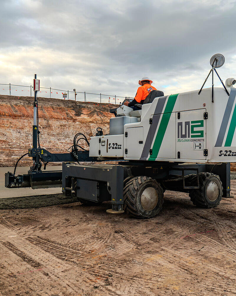 Laser screed placing a large industrial slab at Chambers Flat for McGinn Concrete